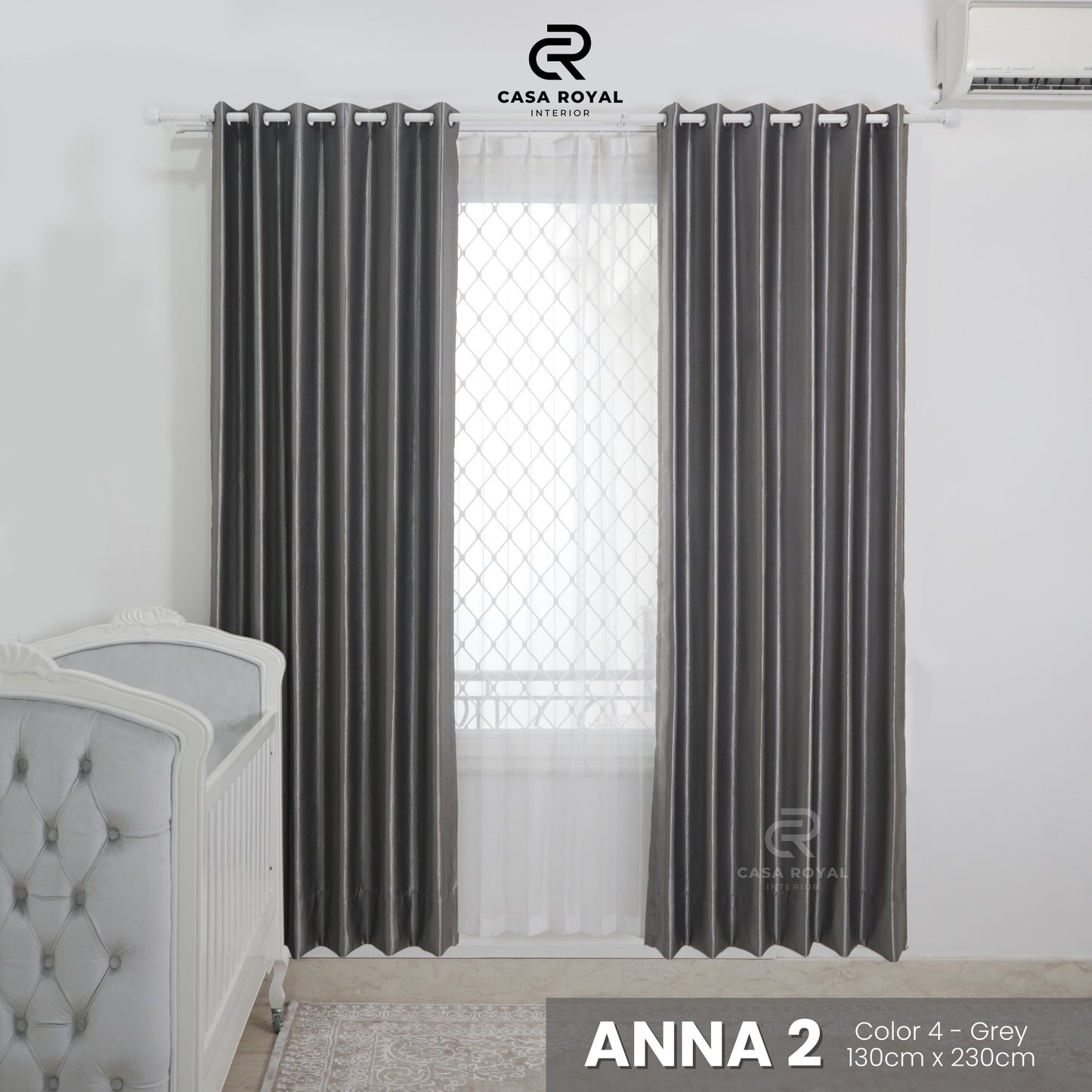 [1 Pcs] Gorden Blackout Grey Embos Shining 6 Gelombang 130x230 (Anna2 C4 Gray)