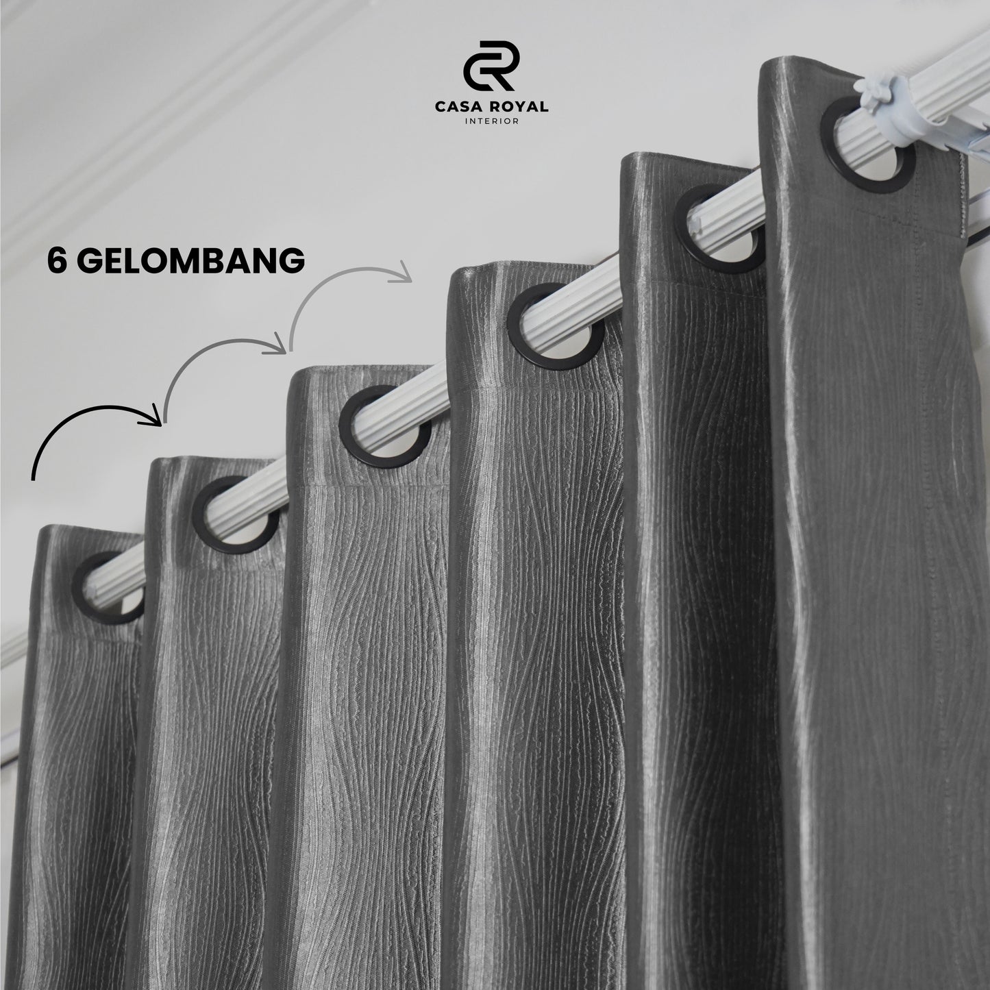 [1 Pcs] Gorden Blackout Grey Embos Shining 6 Gelombang 130x230 (Anna2 C4 Gray)