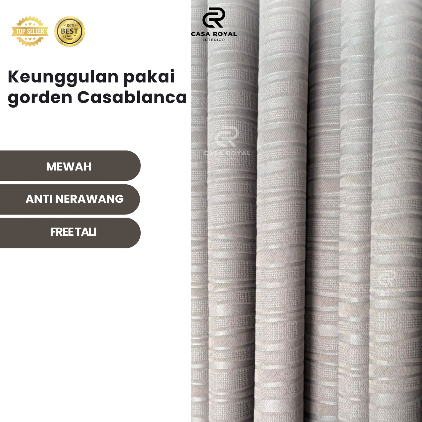 [1 Pcs] Gorden Blackout Silver Embos Doff/Matte 6 Gelombang 130x230 (Casablanca c7)