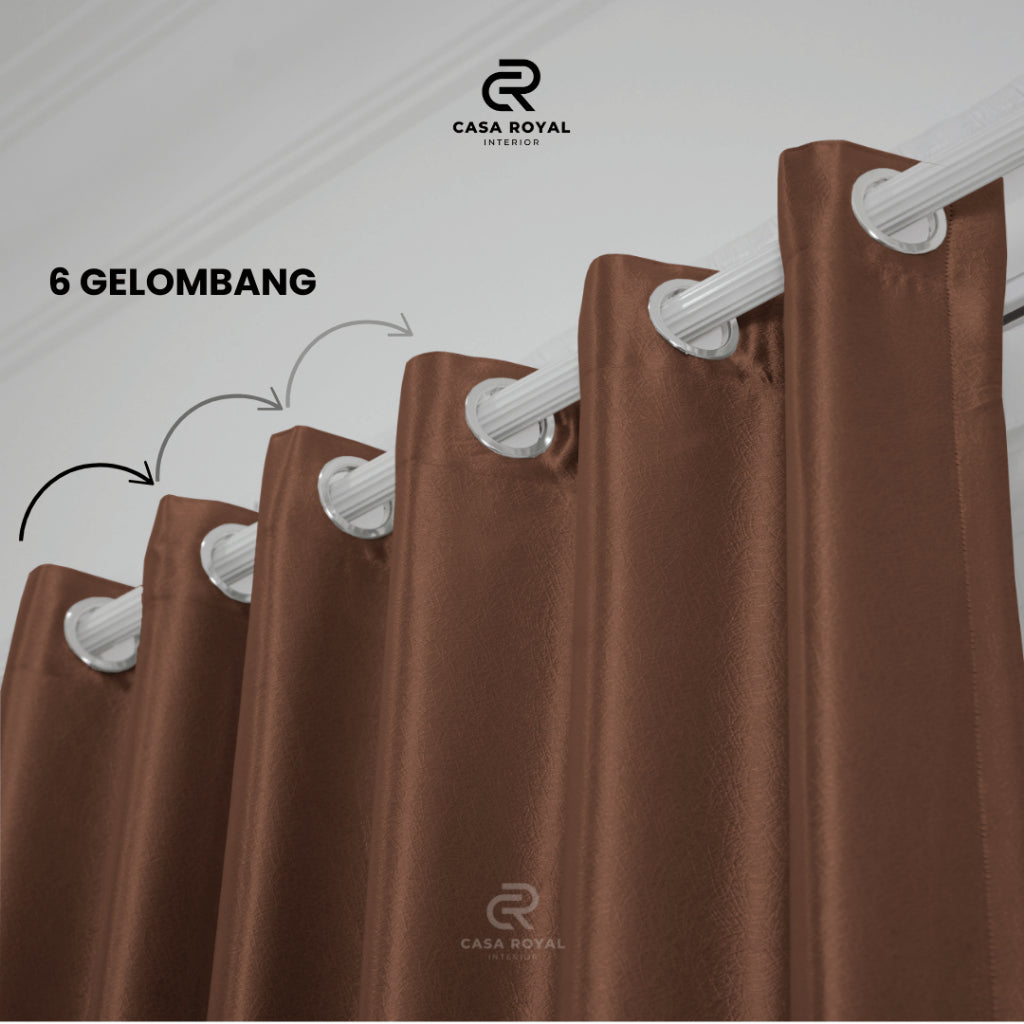[1 Pcs] Gorden Blackout Brown Smokring Emboss Shining 6 Gelombang 130x230cm (Anna1 C1 Brown)