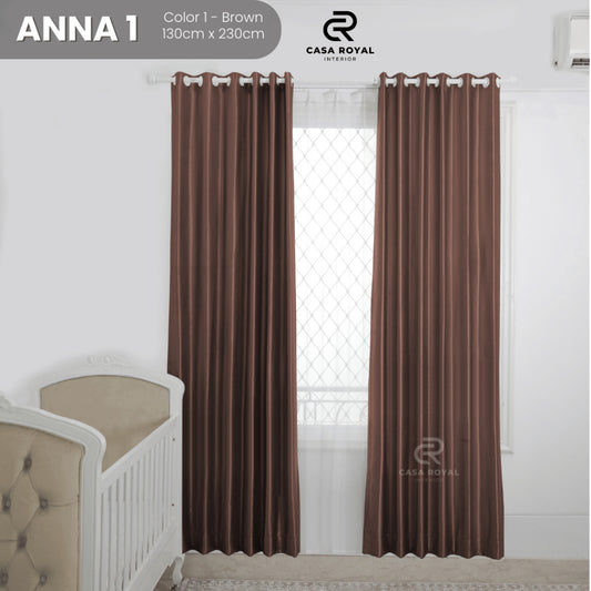 [1 Pcs] Gorden Blackout Brown Smokring Emboss Shining 6 Gelombang 130x230cm (Anna1 C1 Brown)